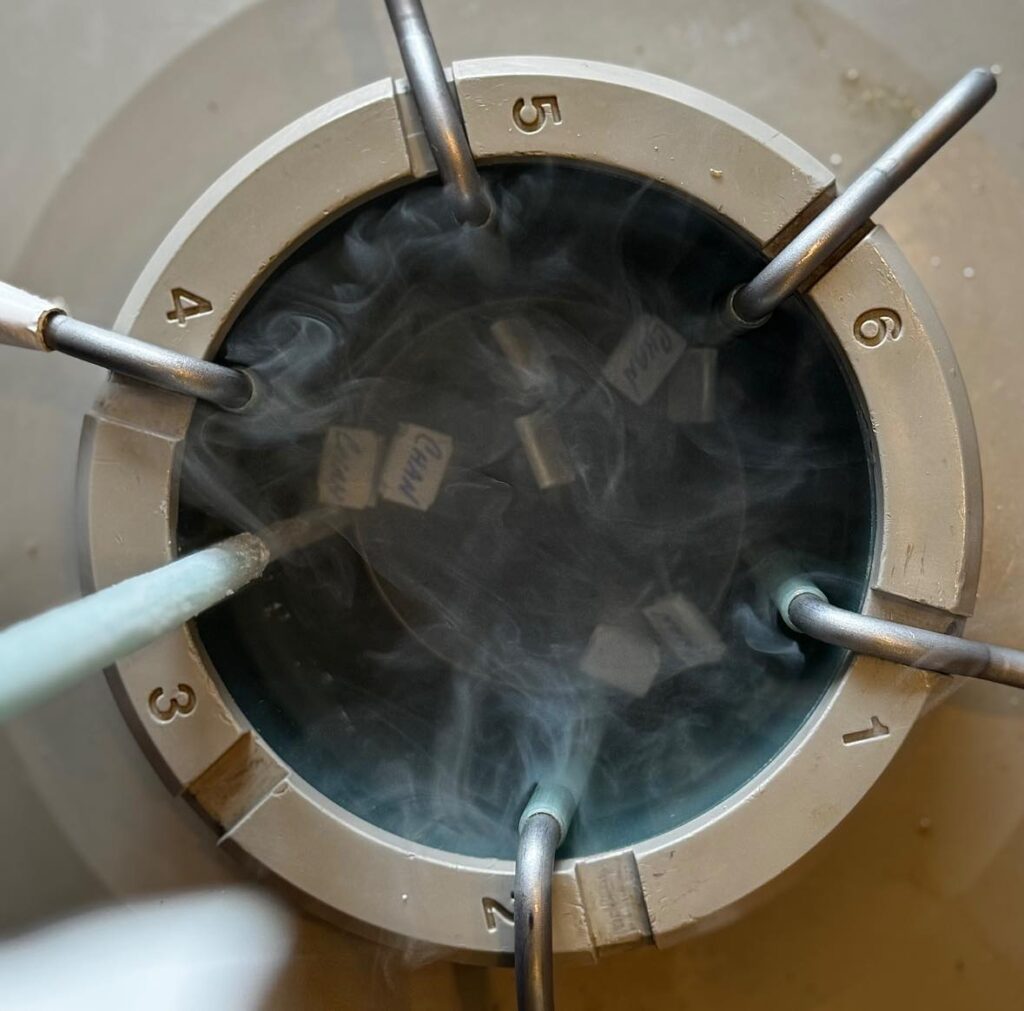 Cryogenic tank with AI straws at Flying Cow Genetics. Photo by Krista Reed Choate.